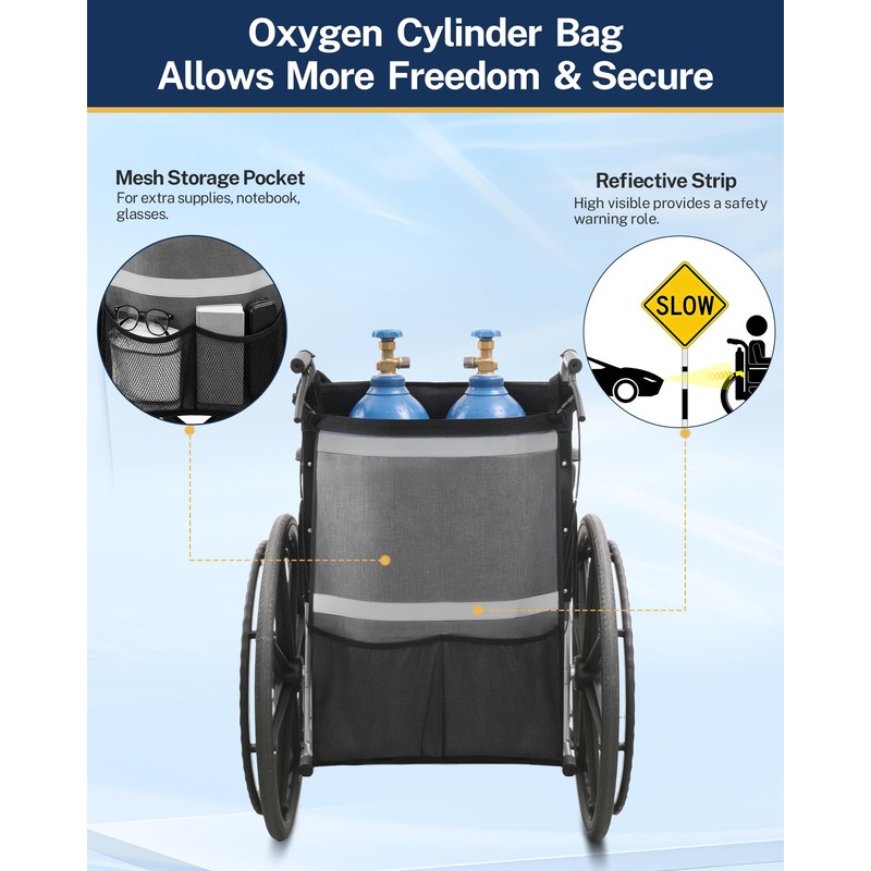 Oxygen Tank Holder for Wheelchairs, Walkers & Scooters - Reflective