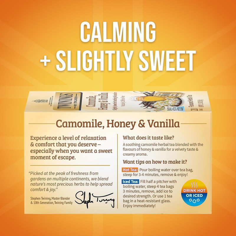 Twinings Camomile, Honey & Vanilla Herbal Tea Individually Wrapped Bags,