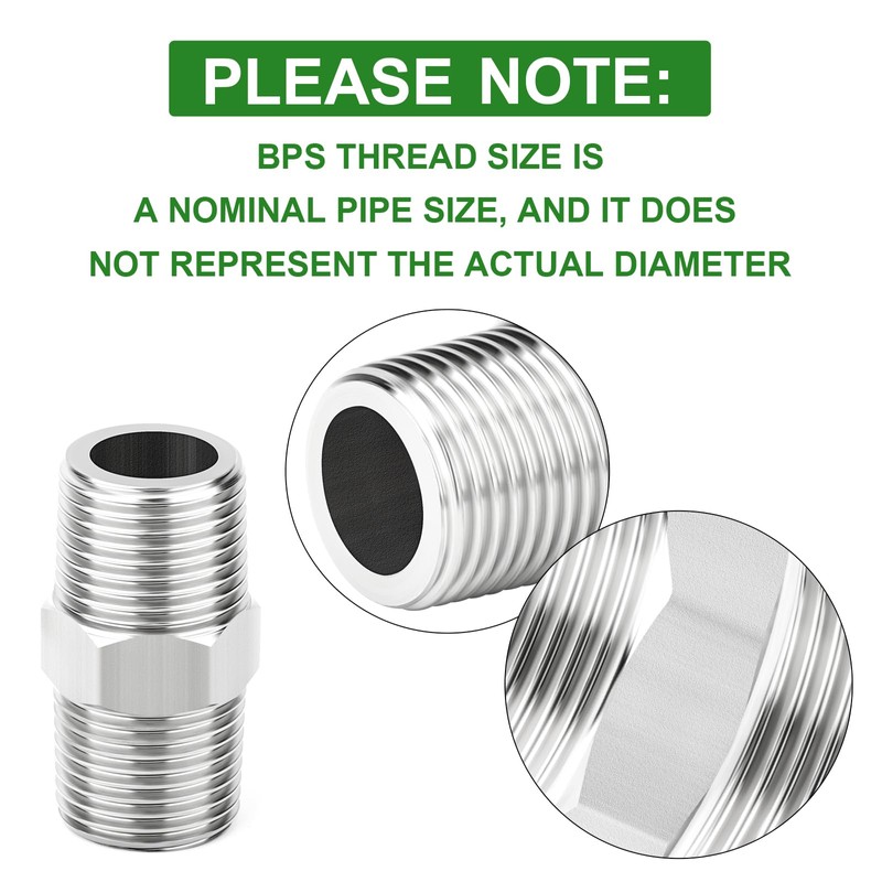 TAISHER 10PCS 304 Stainless Steel New Hex Nipple, 1/4" BSP