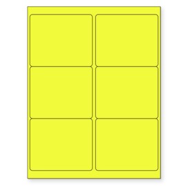 8-1/2 x 11 Neon Color High Light Fluorescent Labels for Laser & Inkjet Printer (Yellow Fluorescent, 4" x 3-1/3" - 6 Per Page | 150 Labels)