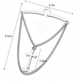 RunootPR Men's Silver Gold Tie Chain Set Cross 2Pcs Chain Necktie Chains Business Wedding Jewelry Gift, 6.3cm, Brass, No Gemstone