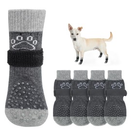 SCENEREAL Dog Socks to Prevent Licking Paws for Hot/Cold Pavement Anti Slip, Dog Shoes for Hardwood Floors, Dog Boots & Paw Protectors with Grippers for Small Medium Large Senior Dogs, Grey XS
