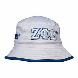 Zeta Phi Beta Big Letter Bucket Mesh Hat [White - 58 cm], Beige