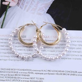 Cimenexe Bohemian Large Pearl Earrings Circle Pearl Earrings Gold Hollow Circle Hoop Earrings Exaggerated Circle Earrings Geometric Large Hoop Earrings Jewellery for Women and Girls