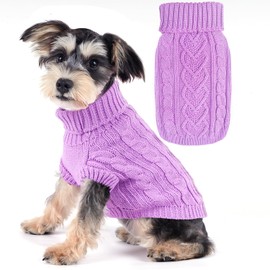 Small Dog Sweater Knitted Dog Sweaters Dog Chihuahua Sweater Clothes Small Dogs Girl Winter Sweaters Warm Dog Turtleneck Sweater for Puppies Pet Cat Sweater Solid Twist Doggie Outfit (Purple, Small)