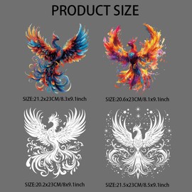 arricraft Pack of 4 iron-on patches, colourful Phoenix stickers for iron-on with animal motifs, heat transfer stickers, washable plastic patches for DIY clothing decoration, backpacks and covers