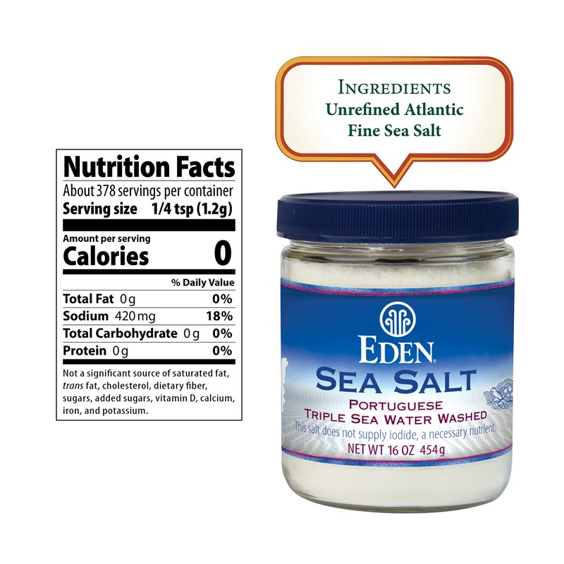 Eden Sea Salt, Hand Harvested Portuguese, Triple Sea Water Washed,
