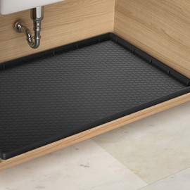 Under Sink Mats for Kitchen Waterproof - 22" x 19" Waterproof Kitchen Cabinet Mat - Flexible Silicone Under Sink Liner - Kitchen Bathroom Cabinet Mat and Protector for Drips Leaks Spills (Black)