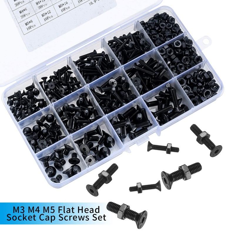 480 Pcs Screws Bolts and Nuts Assorted Set, Black Hex