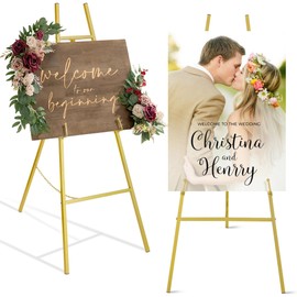 ARTASY 50" Gold Easel Stand for Wedding Signs, Posters, Portable Artist Easel for Painting Canvas, Large Display Easel for Home and Office