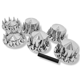 Front & Rear Complete Spiked Wheel Cover Kit Chrome 33mm Screw on Lug Nut Covers Semi Truck- Must Have 3/4"-1" of Thread Sticking Out