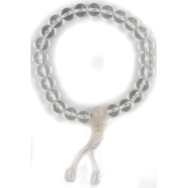 BUDDHAFIGUREN Hand-Mala BuddhistPrayer Chain Rockcristal 9 mm Pearls Power Bracelet With Dorje and Bag