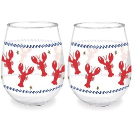 Cape Shore Beach and New England Coast 15oz Wine Tumblers - Set of Two (Lobster)