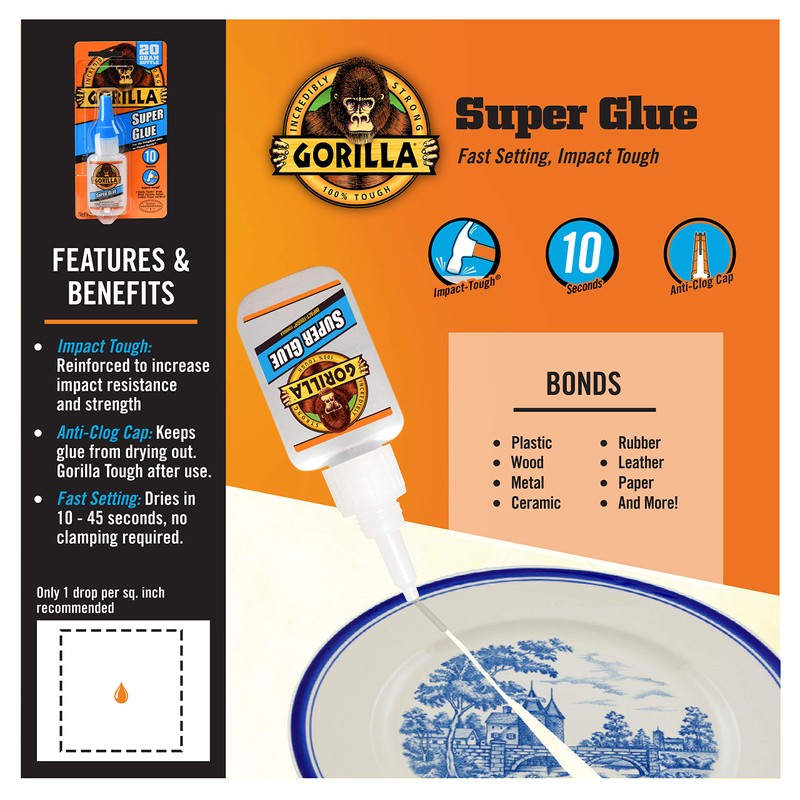 Gorilla Super Glue, Clear Glue, 20 Gram (Pack of 1)