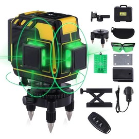 Elikliv 4D Laser Level, 4x360 Laser Level w/ 16 Green Lines, Two 5.2Ah Rechargeable batteries, 10h Working Time, Dustproof, for Construction and DIY - Coverage: 3D