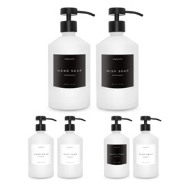 Luxury Glass Soap Dispenser Set of 2 - Elegant Aesthetic White Glass Bottles with Modern Matte Black Stainless Steel Pumps, Ideal for Kitchen, Bathroom, Hand Soap, Dish Soap, and More.