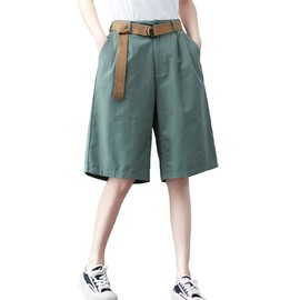 SpringSwalloow Women's Half Pants, Cotton, Outdoor, Elastic Waist, Summer, green