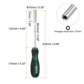 sourcing map Metric Nut Driver 5.5mm CR-V Non-Magnetic Tip Hollow Shafts Hex Socket Screwdriver with Non-Slip Handle for Automobile Repair