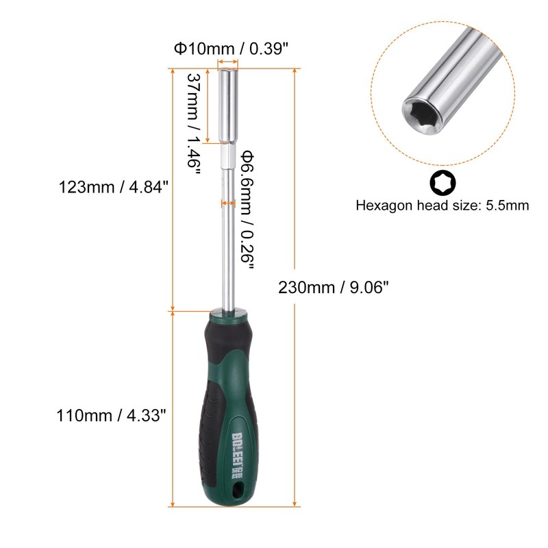sourcing map Metric Nut Driver 5.5mm CR-V Non-Magnetic Tip Hollow