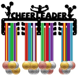 CREATCABIN Cheerleader Medal Holder, Medal Hanger, Display Stand, Sports Metal Hanger, Awards, Iron, Small Holder, Awards for Badges, Marathon, Black, 29 x 13 cm