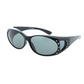 Men and Women Polarized Fit Over Lens Cover Sunglasses - Black/Black with rhinestone