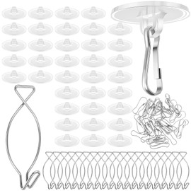 Moxweyeni 50 Pcs Self Adhesive Ceiling Hooks for Hanging with 50 Drop Ceiling Hook Clips Sticky Round Suction Cup Hanger for Festival Wedding Birthday Party Valentine Decorations