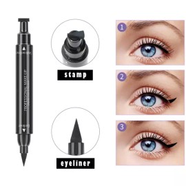 Product Detail Reference 린블 듀얼 엔드 블랙 리퀴드 라이너 - 윙드 캣 스탬프 펠트 팁 펜 1개 중 2개 방수 오래 지속되며 번짐 Rinble Dual End Black Liquid Liner - Winged Cat Stamp Felt Tip Pen, Waterproof, Long-lasting, 1 of 2, Smudge-proof