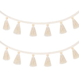 Alumuk Macrame Wall Hanging Decoration for Your Room Like the Kitchen Bohemian Wall Decoration Tapestry of Cotton Handmade Textile Fringe Garland Banner and Beige Door Curtain 23 x 114 cm 7 Flags