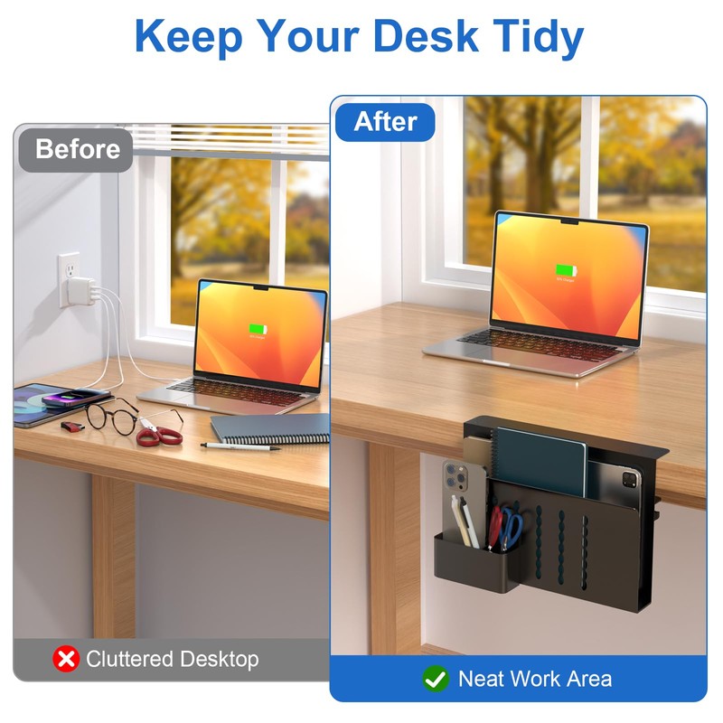 HAMOPY Desk Side Storage, Single-Layer Steel Hanging Desk Organizer with