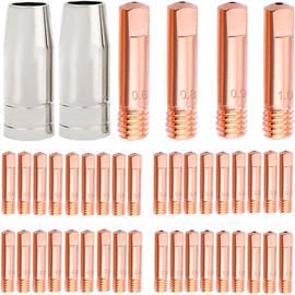 EATBALE MIG Welding Contact Tips 0.6/0.8/0.9/1.0mm MB15 15AK Torch Kits Nozzles Accessories for 15AK MB15 MAG MIG Welding Torch Consumables, 42 PCS with 40 PCS Copper Contact Tips, 2 PCS Shield Cups