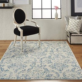 Nourison JUB09 Jubilant Vintage Damask Ivory/Blue Area Rug 5'3" x 7'3", 5' x 7'