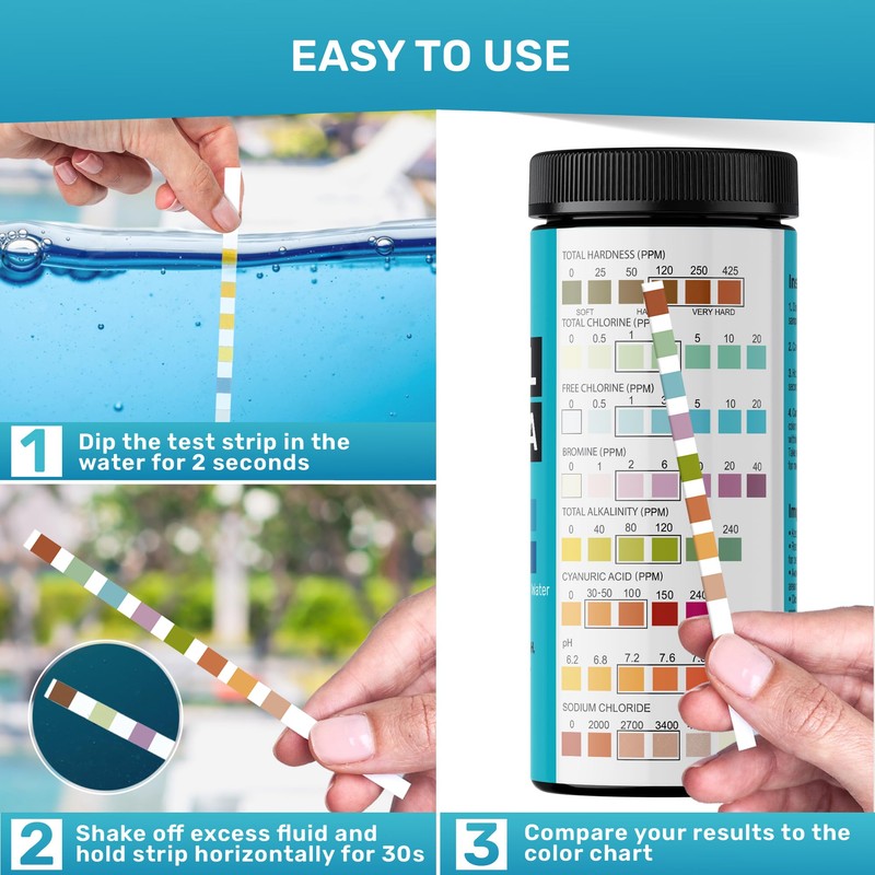 Pool Test Strips 8-in-1, 150 Quick and Accurate Pool and