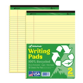 WritePads Legal Pads 8.5 x 11 Note Pads, Wide Ruled Writing Pads, Recycle-Canary Paper Pads, 50 Sheets Per Notepad, 2 Pack, Micro perforated Paper Pads, Made In USA