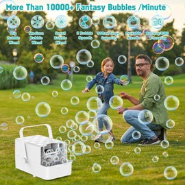 Panacare 3-in-1 Bubble Machine, Automatic Bubble Machine 10000+/min with 3 Bubble Nets Makes Large/Medium/Small Bubbles/300 ml Tank, Children's Gift for Children's Day/Wedding/Stage/Party