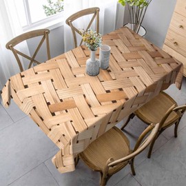 LoLo UoUo Bamboo Weave Basket Tablecloth 60x84 Inch Original Wooden Color Rectangle Table Cloth Decorations for Kitchen Home Dinner Party Outdoor Picnic Table Cover
