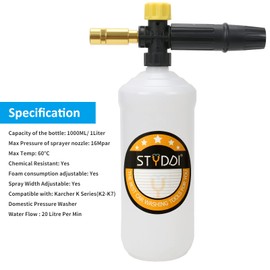 STYDDI Snow Foam Lance for Karcher Pressure Washer, 1 L Capacity Adjustable Foam Gun Compatible with Karcher K1, K2, K3, K4, K5, K6, K7 Series Domestic Pressure Washer