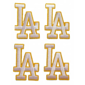 Parche para planchar Sports LA Los Angeles Teams Letra – Paquete de 4 – Ideal para camisas, chaquetas, sombreros, jeans, zapatos, bolsas, duradero, fácil de aplicar (LA Gold 3.5 x 2.5 pulgadas