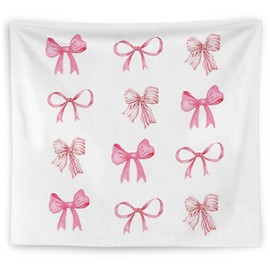 WNAGT Coquette Pink Bow Tapestry Wall Hanging, Preppy Room Wall Decor, Coquette Room Wall Decor, Bow Room Decor, Pink Girly Aesthetic Wall Blanket Decor for Girls Room Dorm Apartment, 50x60 Inch