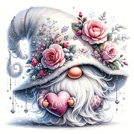 5D Diamond Painting Kits for Adults Beginners,Gnome Love Flower Diamond Art Kit,DIY Full Round Drill Diamond Dot Gem Art Kits for Adults,Home Wall Decor 11.8x11.8 Inch