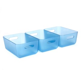 Three by Three Seattle Restak Recycled Storage Small Bin Set of 3 | Eco-Friendly, Durable & Space-Saving Bins for Home or Office, Translucent Blue