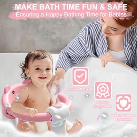 Baby Bath Seat for Babies 6 Months & Up, Toddler Bath Seats for Babies Sitting Up, Non-Slip Infant Bath Tub Chair with 4 Suction Cups & Soft Cushion for Shower, Compact Toddler Bathtub Seat, Pink