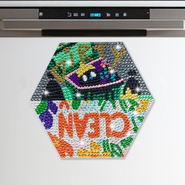 SWATOM Cartoon Doodle Diamond Painting Clean Dirty Dishwasher Magnet Strong Magnets Clean/Dirty Sign for Dishwasher Adhesive Stickers Kitchen Decor Reversible Indicator