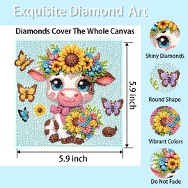 cdjlddww 4 Pack 5D Animals Diamond Painting Kits for Kids- Crystal Diamond Art for Adults Kids, DIY Full Drill Animal Family Gem Art Picture, Adults Gem Dot Crafts for Home Wall Decor 6x6 inch