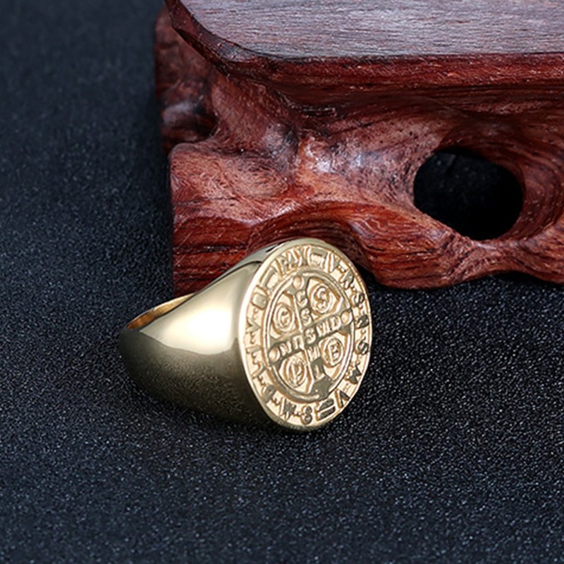 JAJAFOOK Men Gold Plated Stainless Steel Catholic St Benedict Exorcism