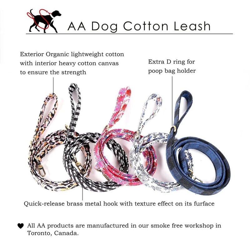 Organic Cotton Dog Leash for Small,Medium and Large Breed,Brass Hardware