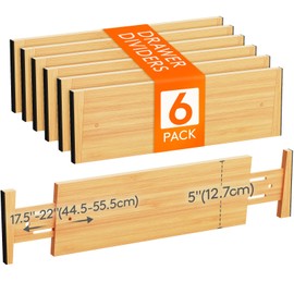Lifewit 6 Pack 5" Deep Bamboo Drawer Dividers, 17.5-22" Expandable Drawer Organizers for Clothes, Adjustable Dresser Drawer Divider, Clothing Drawer Separators for Dresser, Bedroom, Bathroom, Kitchen