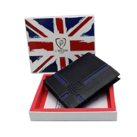 Designer J Wilson Real Genuine Mens Leather Wallet Coin Card Purse Red Blue Black (Blue/Black - Style 2)