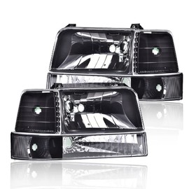 G-PLUS Headlights Fit Ford F150/250/350 Bronco/F-Super Duty 1992-1997 w/Corner Signal Driver Passenger Headlamps Clear Lens Black Housing Clear Reflector,faros delanteros