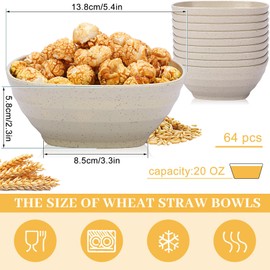 Gejoy 64 Pcs Unbreakable Cereal Bowls Reusable Wheat Straw Bowls Microwave and Dishwasher Safe Bowls Soup Bowls Fiber Lightweight Bowls for Kitchen Serving Salad Rice Snacks (Square, Beige, 20 oz)