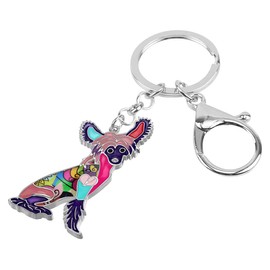 WEVENI Alloy Chinese Crested Dog Keychain Pet Keyring Enamel Charms For Women Girls Car Wallet Bag (Purple)